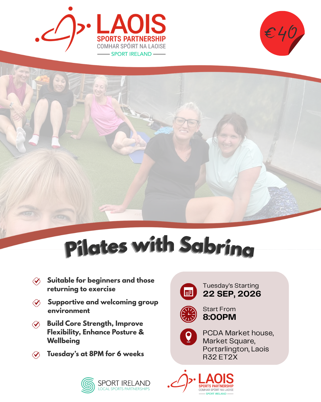 Poster for Pilates with Sabrina - further information below