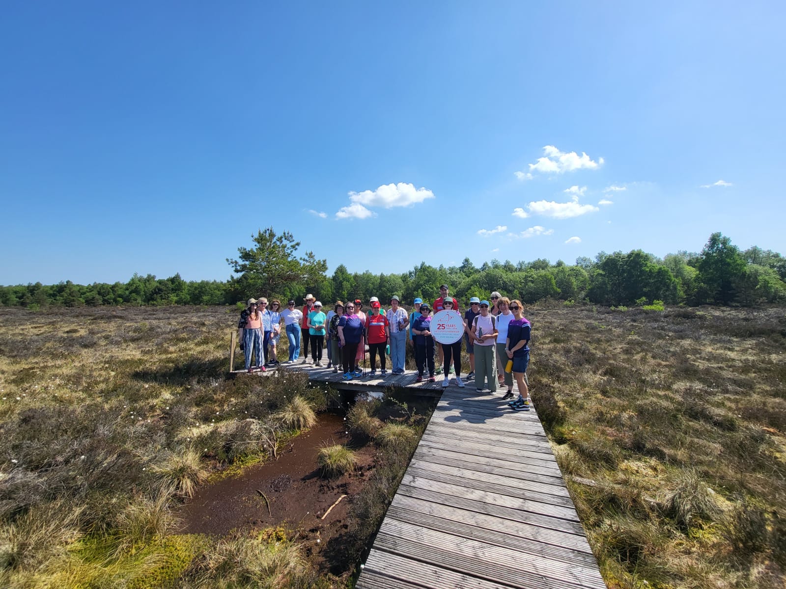 Group photo of social wellness walk at Abbeyleix bog walk with community members, mounthrath walking group & the team with Laois Sports Partnership