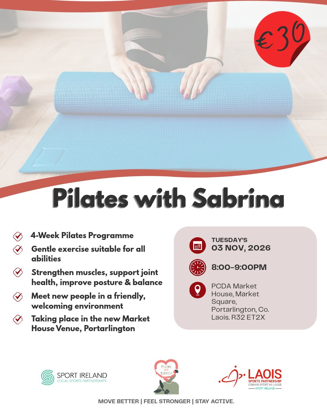 Poster Pilates with Sabrina - details below